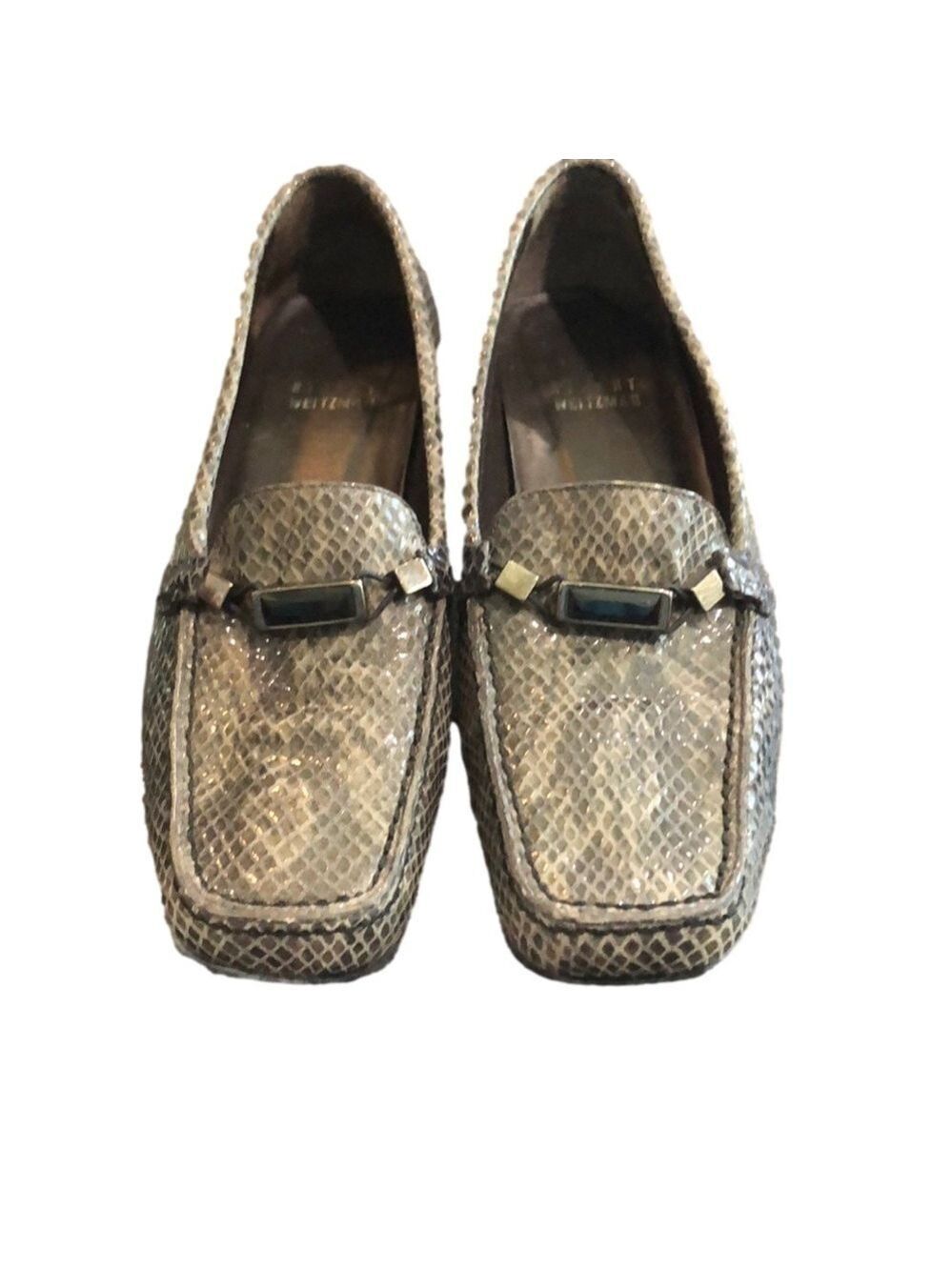 Stuart Weitzman gray snake print square toe loafers/slip ons. Size 5 - Picture 2 of 6
